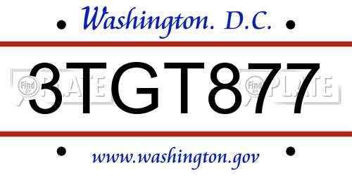 3TGT877 District Of Columbia License Plate