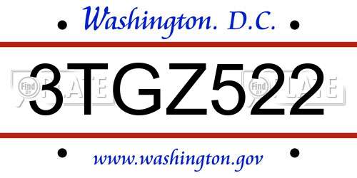 3TGZ522 District Of Columbia License Plate