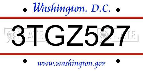 3TGZ527 District Of Columbia License Plate