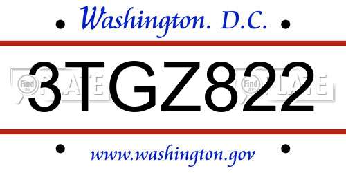 3TGZ822 District Of Columbia License Plate
