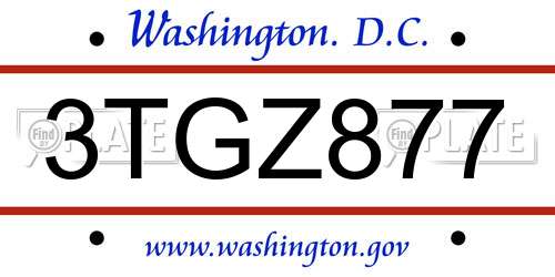 3TGZ877 District Of Columbia License Plate
