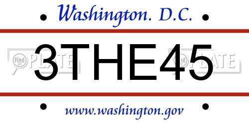 3THE45 District Of Columbia License Plate