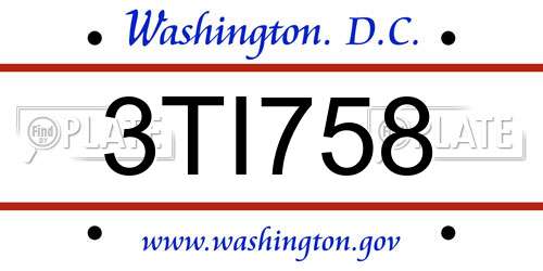 3TI758 District Of Columbia License Plate