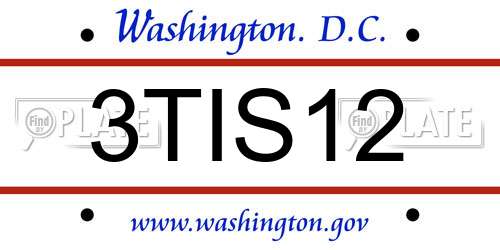 3TIS12 District Of Columbia License Plate