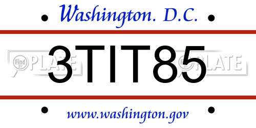 3TIT85 District Of Columbia License Plate