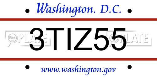 3TIZ55 District Of Columbia License Plate