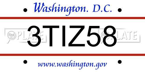 3TIZ58 District Of Columbia License Plate