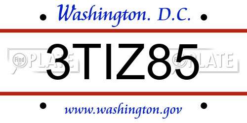 3TIZ85 District Of Columbia License Plate