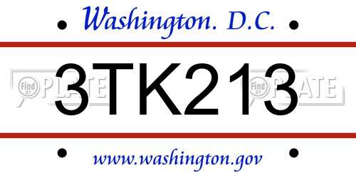 3TK213 District Of Columbia License Plate