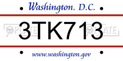 3TK713 District Of Columbia License Plate