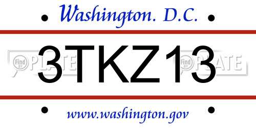 3TKZ13 District Of Columbia License Plate