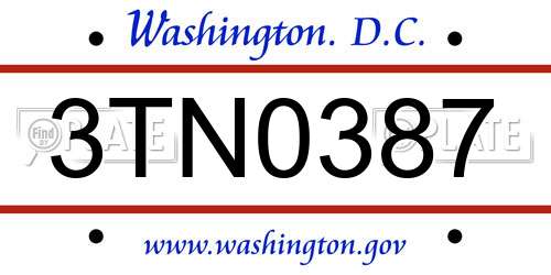 3TN0387 District Of Columbia License Plate