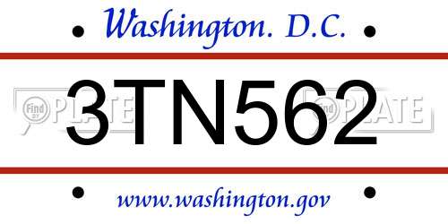 3TN562 District Of Columbia License Plate