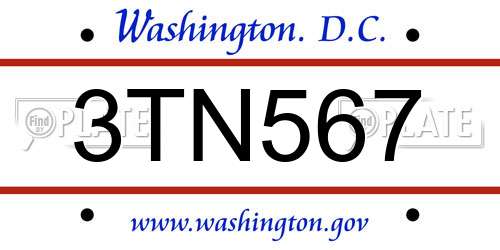 3TN567 District Of Columbia License Plate