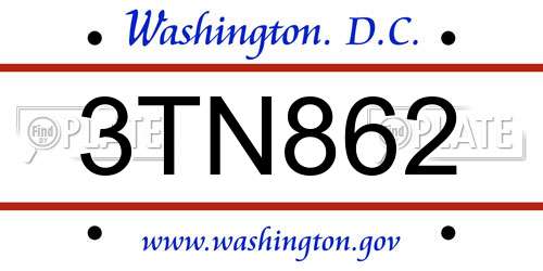 3TN862 District Of Columbia License Plate