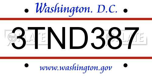 3TND387 District Of Columbia License Plate