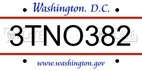 3TNO382 District Of Columbia License Plate