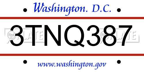 3TNQ387 District Of Columbia License Plate