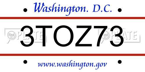 3TOZ73 District Of Columbia License Plate