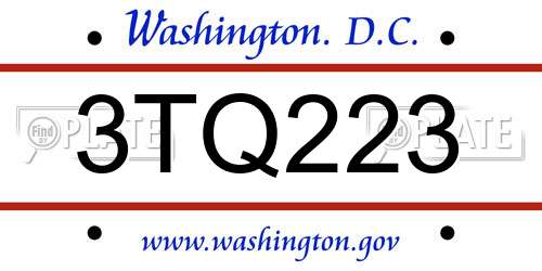 3TQ223 District Of Columbia License Plate