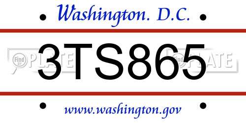 3TS865 District Of Columbia License Plate