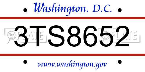 3TS8652 District Of Columbia License Plate