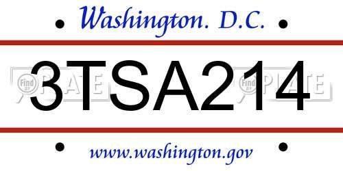 3TSA214 District Of Columbia License Plate