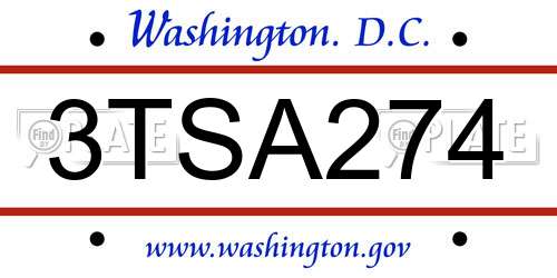 3TSA274 District Of Columbia License Plate