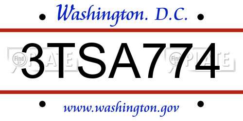 3TSA774 District Of Columbia License Plate