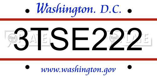 3TSE222 District Of Columbia License Plate