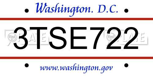 3TSE722 District Of Columbia License Plate