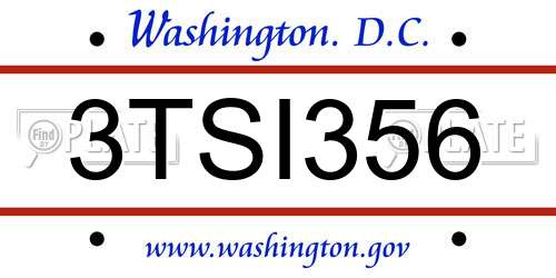 3TSI356 District Of Columbia License Plate