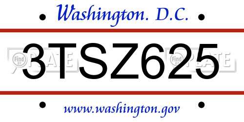 3TSZ625 District Of Columbia License Plate