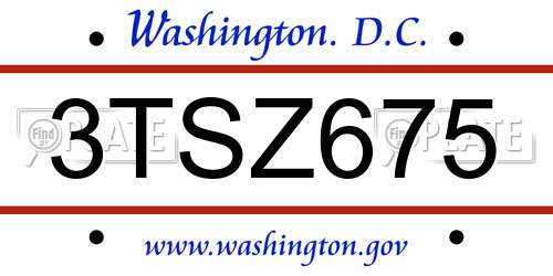 3TSZ675 District Of Columbia License Plate