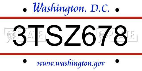 3TSZ678 District Of Columbia License Plate