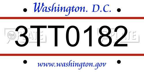 3TT0182 District Of Columbia License Plate