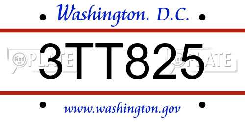 3TT825 District Of Columbia License Plate