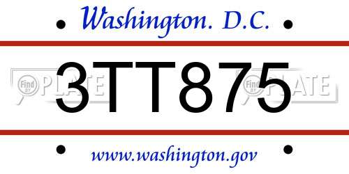 3TT875 District Of Columbia License Plate