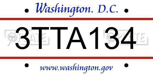 3TTA134 District Of Columbia License Plate