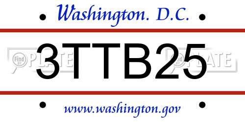 3TTB25 District Of Columbia License Plate