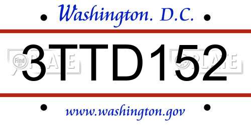 3TTD152 District Of Columbia License Plate