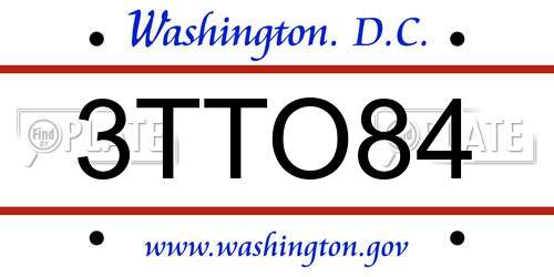3TTO84 District Of Columbia License Plate