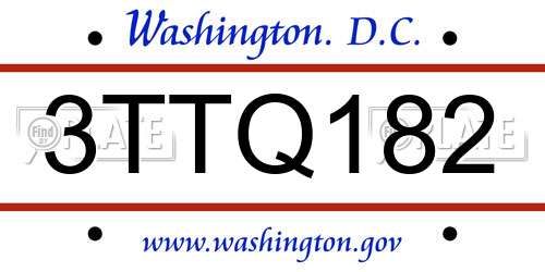 3TTQ182 District Of Columbia License Plate