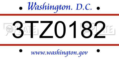 3TZ0182 District Of Columbia License Plate