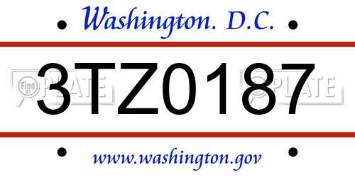 3TZ0187 District Of Columbia License Plate