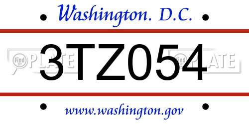 3TZ054 District Of Columbia License Plate