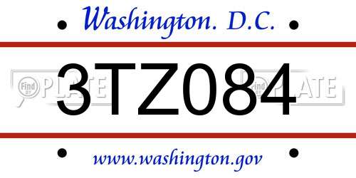 3TZ084 District Of Columbia License Plate