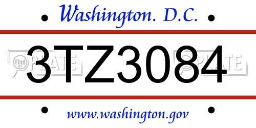 3TZ3084 District Of Columbia License Plate