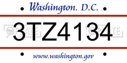 3TZ4134 District Of Columbia License Plate