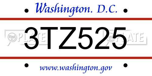 3TZ525 District Of Columbia License Plate
